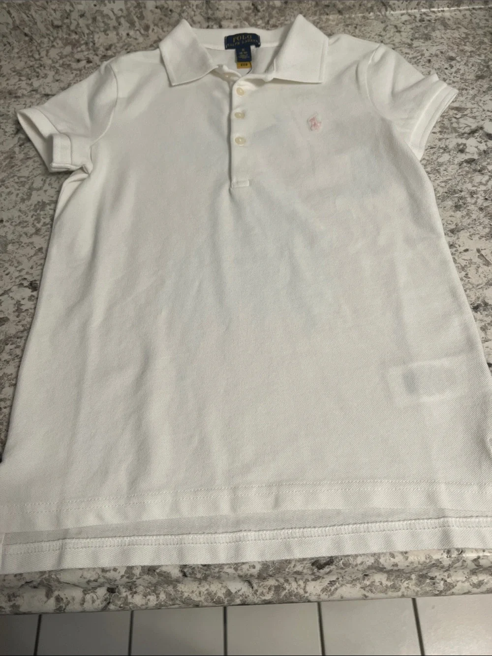 Ralph Lauren Girls White Polo with Pink Pony Embroidery